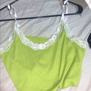Green top with lace trimming
